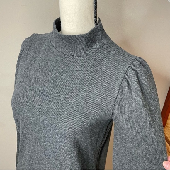 Madewell (Re)sourced Plush Mockneck Puff Sleeve Top in Charcoal Grey Small - Picture 4 of 9